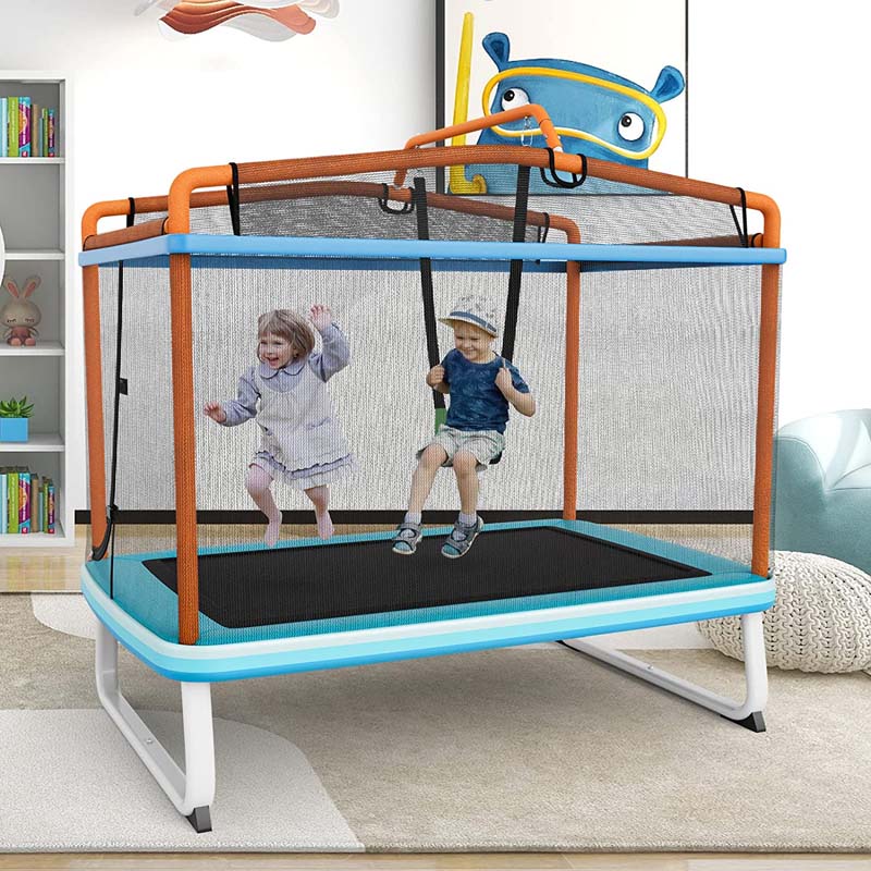 Kindertrampolin 180cm, 3-in-1 mit Schaukel und Reckstange