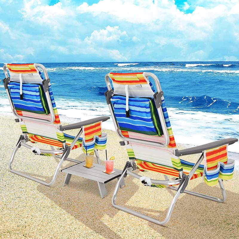 Strandstuhl-Set 2er-Pack, klappbar mit Rucksackfunktion und Tisch