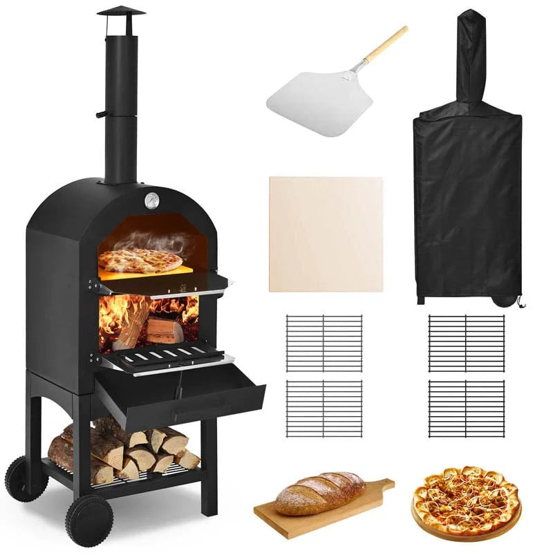 2-lagiger Outdoor-Pizzaofen aus Stahl mit Pizzastein