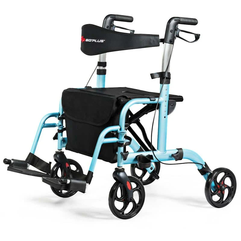 2-in-1 Rollator und Transportrollstuhl, faltbar, Aluminium, ergonomisch