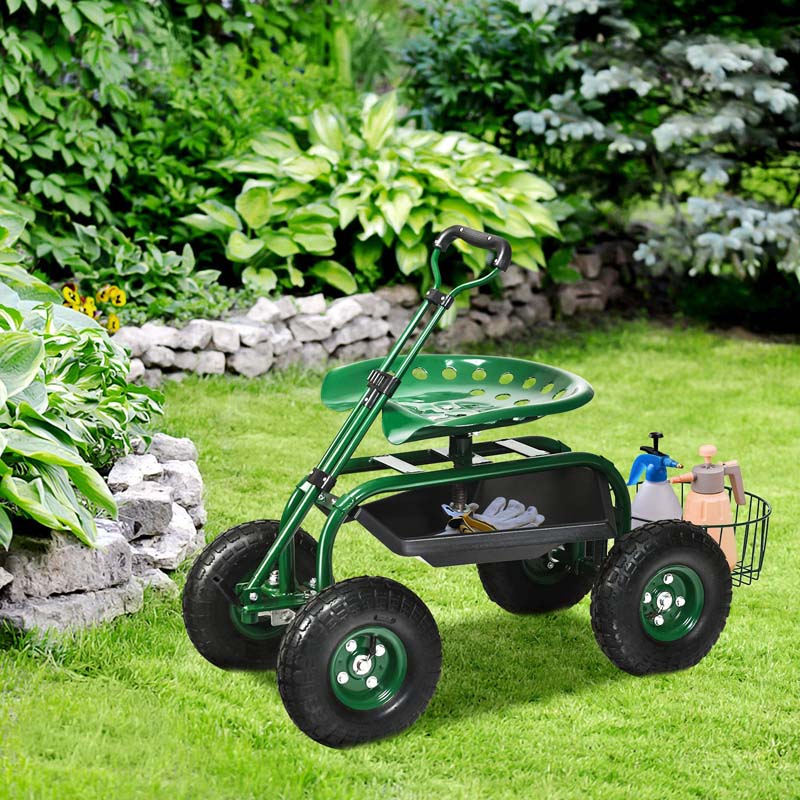 Garten-Rollsitz mit Werkzeugablage, 360° drehbar, höhenverstellbar