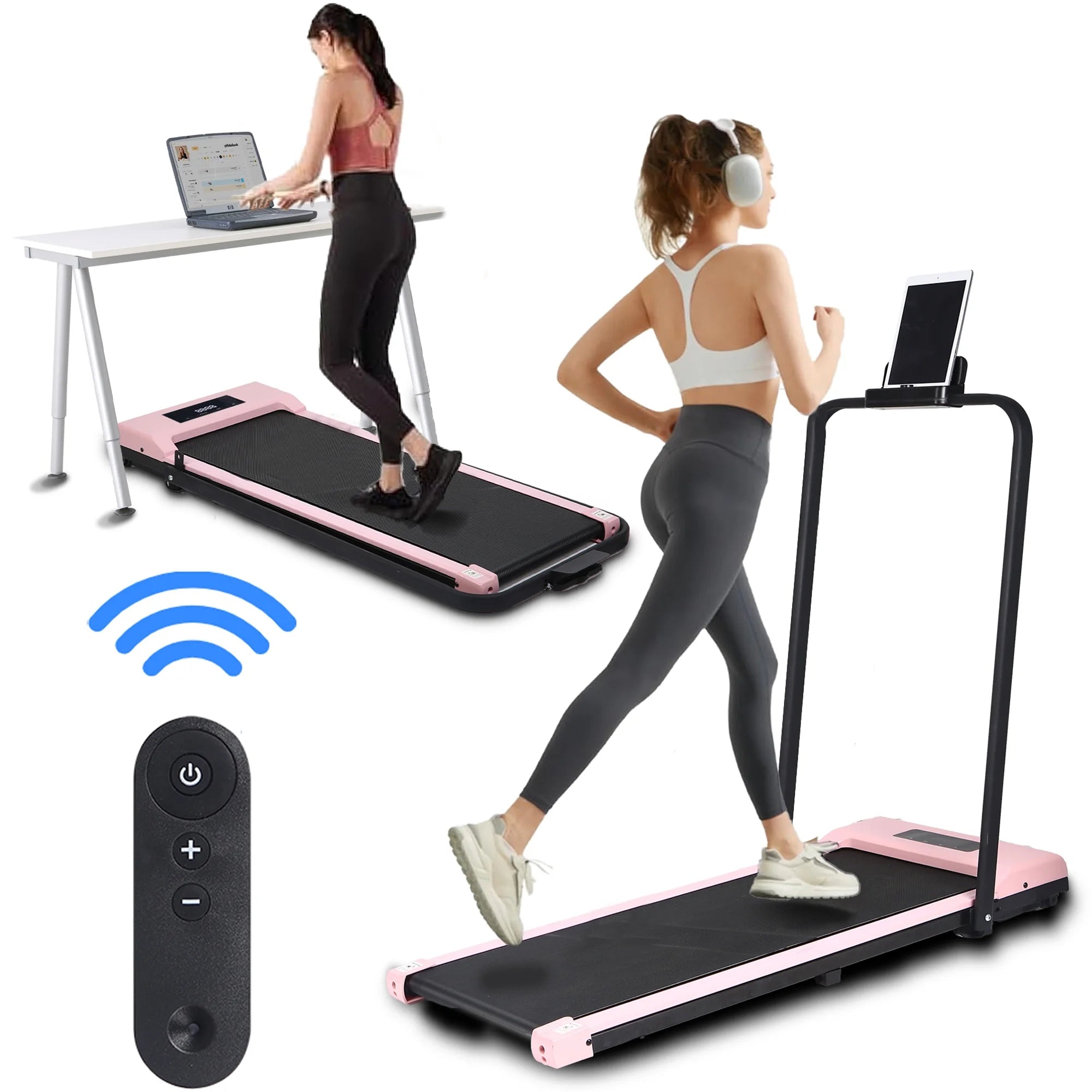 Bitoushi 2-in-1 Untertisch-Laufband Pink 3,0 PS