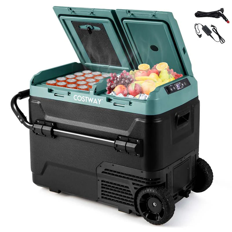 Autokühlschrank 50L Kompressor, Dual-Zone, 12V/24V/230V mit Rädern