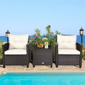 Rattan-Sitzgruppenset 3-tlg. für Terrasse mit Kissen und Tisch