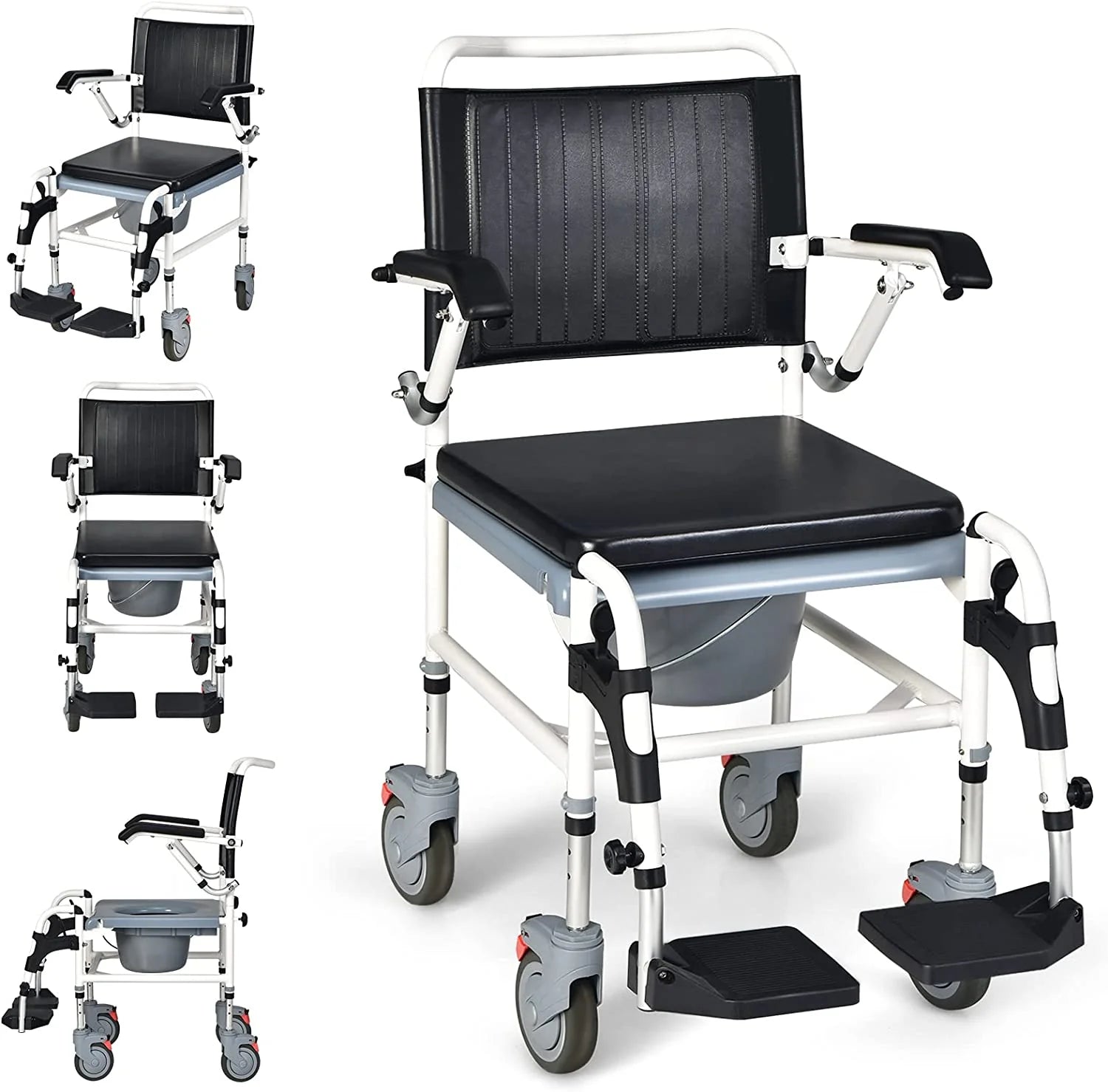 4-in-1 Toilettenstuhl und Duschrollstuhl mit Eimer