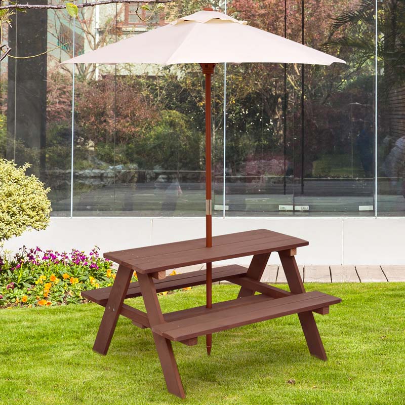 Picknicktisch für Kinder, 4-Sitzer mit Sonnenschirm, Holz